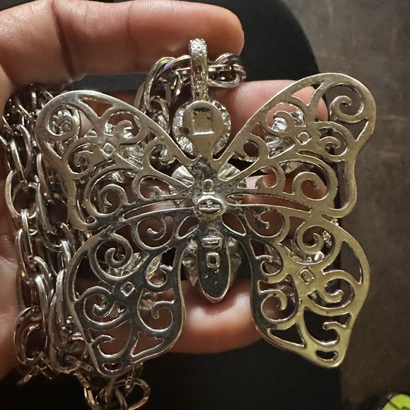 16”, vintage 925 silver necklace w butterfly pendant w cz clear stones - Picture 3 of 10